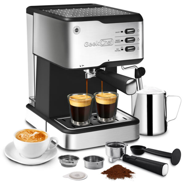 Geek Chef Espresso Machine, Espresso&Cappuccino Latte Maker 20 Bar Coffee Machine Compatible With ESE POD Capsules Filter&Milk Frother Steam Wand, 950W, 1.5L Water Tank,Ban On Amazon - Image 5